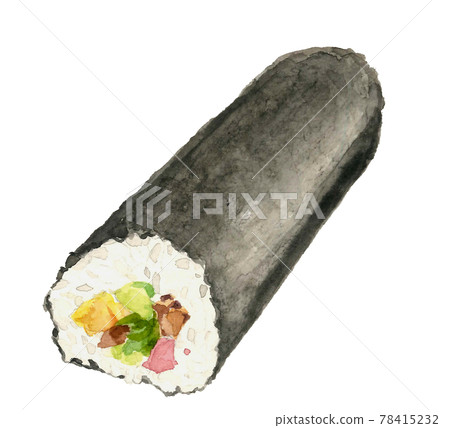 Thick Makizushi Ehomaki [Watercolor] Setsubun Annual Event Bean Maki White Background PNG 78415232
