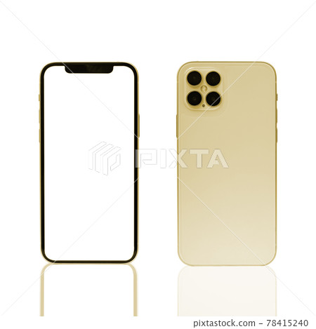 Mobile phone concept, front view and back side with isolate on background. Smart phone with camera, power and volume buttons. Mobile phone concept, front view and back side with isolate on background. Smart phone with camera, power and volume buttons. 78415240