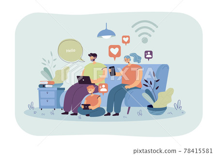 Addicted family using digital gadgets Addicted family using digital gadgets 78415581