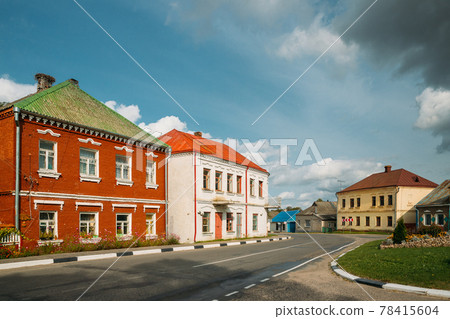 Opsa, Braslav District, Vitebsk Region, Belarus. View Of Old Houses On Sovetskaya Street In Agro-town of Opsa Opsa, Braslav District, Vitebsk Region, Belarus. View Of Old Houses On Sovetskaya Street In Agro-town of Opsa 78415604