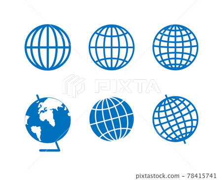 Set blue icons for the globe of the planet earth. Parallels and meridians on blue icon. Set blue icons for the globe of the planet earth. Parallels and meridians on blue icon. 78415741