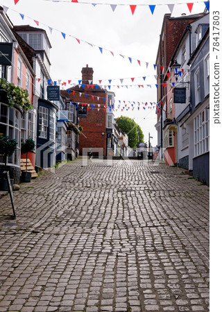 Cobbled Quay Hill shops in Lymington - Hampshire UK Cobbled Quay Hill shops in Lymington - Hampshire UK 78417803