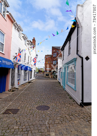 Cobbled Quay Street shops in Lymington - Hampshire UK Cobbled Quay Street shops in Lymington - Hampshire UK 78417807