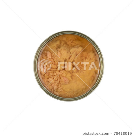 Canned Tuna, Albacore Fish Chunks in Open Tin Can Canned Tuna, Albacore Fish Chunks in Open Tin Can 78418019