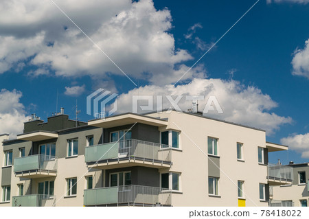 Modern Apartment Building, New Architecture, Complex Exterior Modern Apartment Building, New Architecture, Complex Exterior 78418022