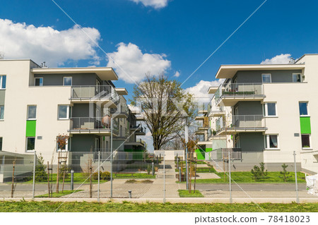 Modern Apartment Building, New Architecture, Complex Exterior Modern Apartment Building, New Architecture, Complex Exterior 78418023