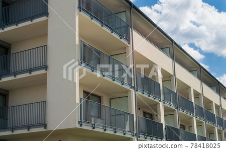 Modern Apartment Building, New Architecture, Complex Exterior Modern Apartment Building, New Architecture, Complex Exterior 78418025