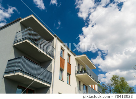Modern Apartment Building, New Architecture, Complex Exterior Modern Apartment Building, New Architecture, Complex Exterior 78418028