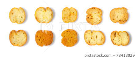 Crunchy Croutons, Bruschetta Crackers, Rusks or Small Fried Bread 78418029