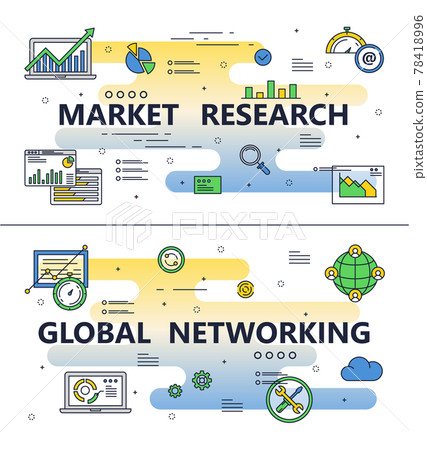 Vector line art market research poster template 78418996