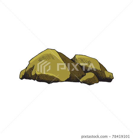 Colored heap of rocks in engraving vintage style, vector illustration isolated. 78419101