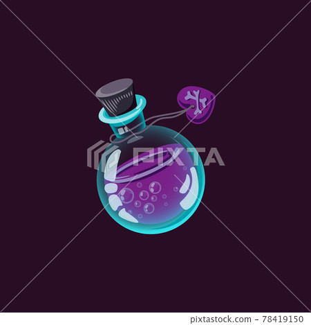Bottle of potion glowing with neon light, cartoon vector illustration isolated. 78419150