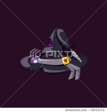 Magic witch or wizard hat glowing in darkness, flat vector illustration isolated. 78419153