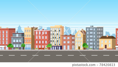 City facade buildings town street panorama concept 78420813