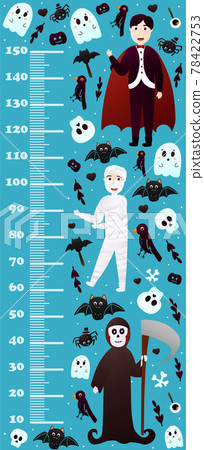 Halloween height chart for kids with cute monster characters - vampire, mummy and death, colourful spooky 78422753