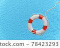 Lifebuoy on blue water surface 78423293