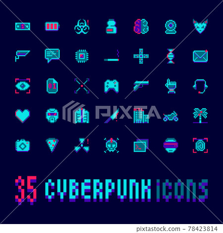 Cyberpunk pixel art vector icons set Cyberpunk pixel art vector icons set 78423814