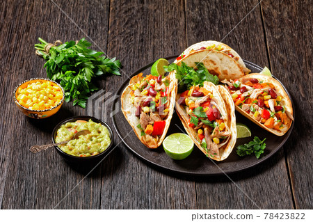 tacos with grilled chicken meat and veggies tacos with grilled chicken meat and veggies 78423822