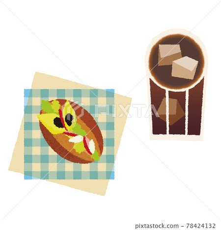 Coupe sandwich, paper napkin and iced coffee _ crayon touch Coupe sandwich, paper napkin and iced coffee _ crayon touch 78424132