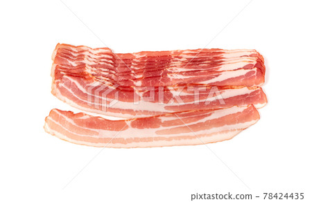 Raw Smoked Bacon Isolated, Streaky Brisket Slices Raw Smoked Bacon Isolated, Streaky Brisket Slices 78424435