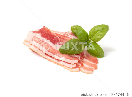 Raw Smoked Bacon Isolated, Streaky Brisket Slices Raw Smoked Bacon Isolated, Streaky Brisket Slices 78424436