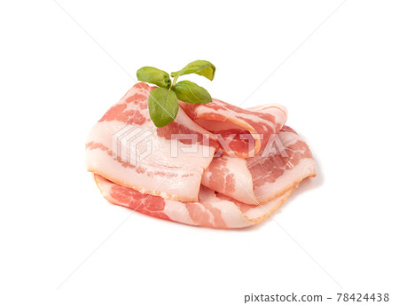 Raw Smoked Bacon Isolated, Streaky Brisket Slices 78424438