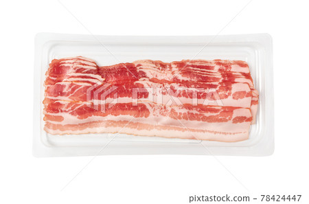 Raw Smoked Bacon Isolated, Streaky Brisket Slices 78424447