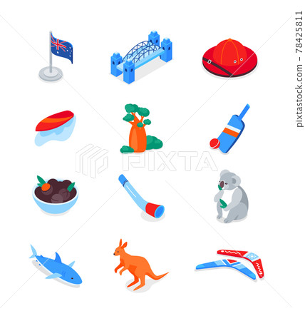 Australian symbols - modern colorful isometric icons set Australian symbols - modern colorful isometric icons set 78425811