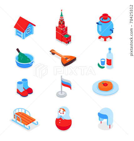 Russian symbols - modern colorful isometric icons set Russian symbols - modern colorful isometric icons set 78425812