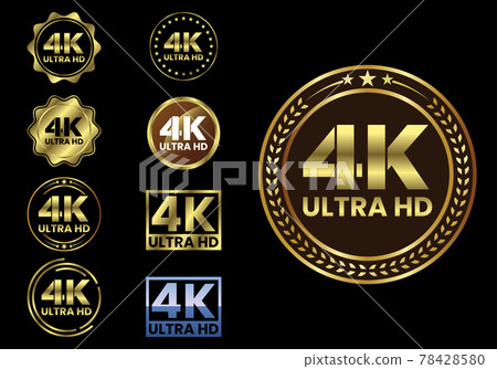 Golden 4K Ultra HD Video Resolution Icon Logo, High Definition TV, Game Screen Monitor Display Label, 4K Ultra HD Label Web Button. 78428580