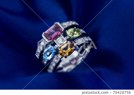 White Gold Ring With Citrine Peridot, Blue Topaz, Pink Tourmaline And Diamonds White Gold Ring With Citrine Peridot, Blue Topaz, Pink Tourmaline And Diamonds 78428756