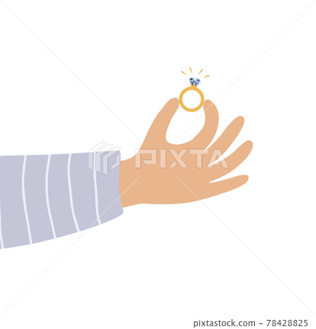 Male hand holding engagement ring in flat style. Vector valentine day greeting card Male hand holding engagement ring in flat style. Vector valentine day greeting card 78428825