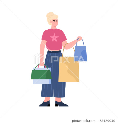 Young pretty woman with shopping bags cartoon flat vector illustration isolated. Young pretty woman with shopping bags cartoon flat vector illustration isolated. 78429030
