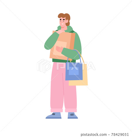 Man happy with his shopping at sale, flat vector illustration isolated. Man happy with his shopping at sale, flat vector illustration isolated. 78429031