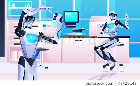 robotic chemists making chemical experiments in lab genetic engineering artificial intelligence concept robotic chemists making chemical experiments in lab genetic engineering artificial intelligence concept 78429142