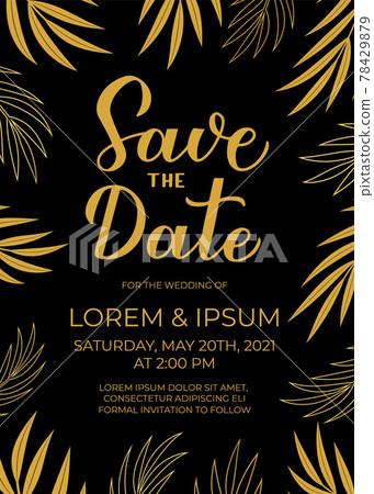 Save the date card template. Black and gold invitation. Minimalist geometric design birthday party invite. Vector illustration Save the date card template. Black and gold invitation. Minimalist geometric design birthday party invite. Vector illustration 78429879