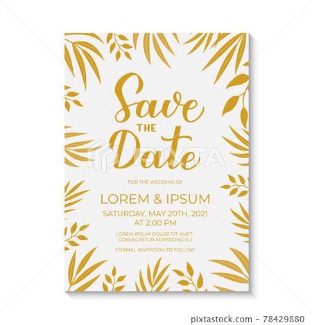 Save the date card template. White and gold invitation. Minimalist geometric design birthday party invite. Vector illustration Save the date card template. White and gold invitation. Minimalist geometric design birthday party invite. Vector illustration 78429880