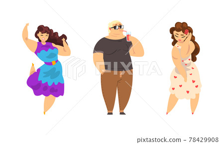 Set of Cheerful Overweight People, Plump Plus Size Male and Female Characters in Fashion Outfit, Body Positive Concept Cartoon Vector Illustration Set of Cheerful Overweight People, Plump Plus Size Male and Female Characters in Fashion Outfit, Body Positive Concept Cartoon Vector Illustration 78429908
