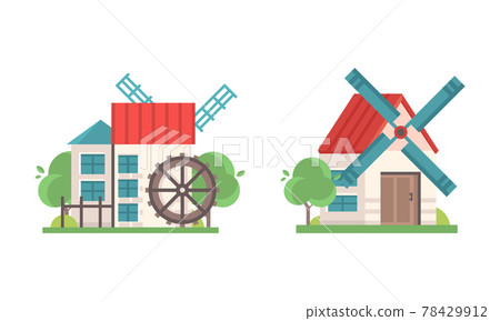 Set of Old Stone Mills, Ancient Windmill Rural Buildings Cartoon Vector Illustration Set of Old Stone Mills, Ancient Windmill Rural Buildings Cartoon Vector Illustration 78429912