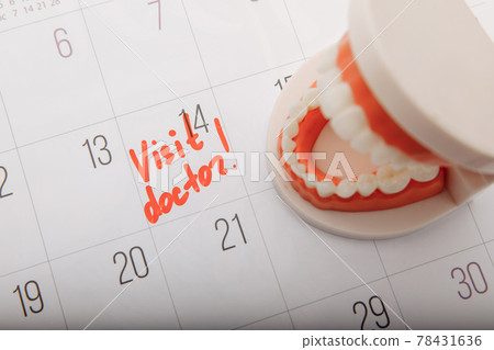 Model of jaw on calendar with mark. Healthcare concept 78431636