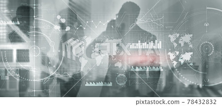 Diverse business team in city digital interface. Intelligence control panel 78432832