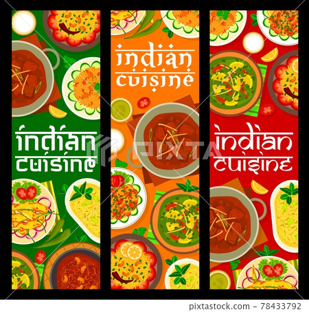 Indian cuisine meals and dishes vector banners Indian cuisine meals and dishes vector banners 78433792