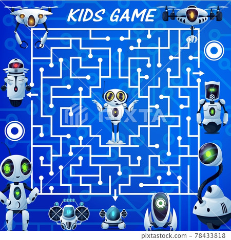 Kids labyrinth maze game, cartoon robots riddle Kids labyrinth maze game, cartoon robots riddle 78433818