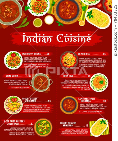 Indian cuisine meals menu vector template Indian cuisine meals menu vector template 78433825