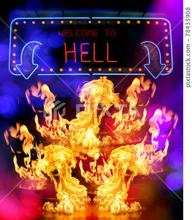 Welcome To Hell Neon Sign With Flames Welcome To Hell Neon Sign With Flames 78433908