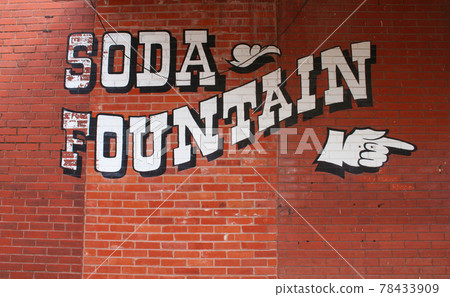 Soda Fountain Sign on Brick Wall in Downtown Soda Fountain Sign on Brick Wall in Downtown 78433909