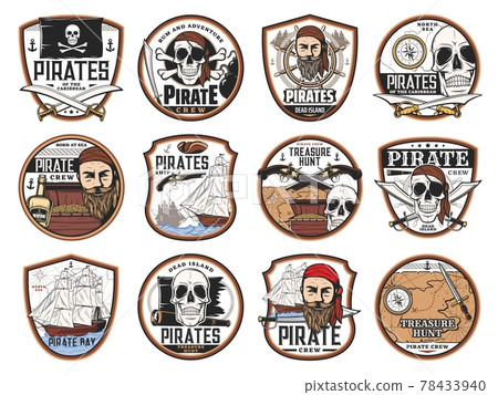 Pirate and corsair icons, skulls, captains, ships Pirate and corsair icons, skulls, captains, ships 78433940