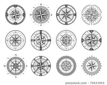 Old compass, wind rose arrows navigation Old compass, wind rose arrows navigation 78433943