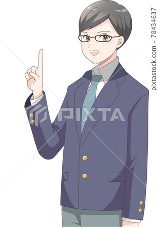 指向左側,微笑的男學生(眼鏡) 指向左側,微笑的男學生(眼鏡) 78434637