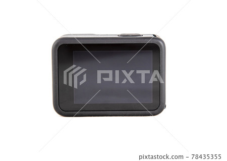 New 4K action camera in black color. Isolated white background New 4K action camera in black color. Isolated white background 78435355